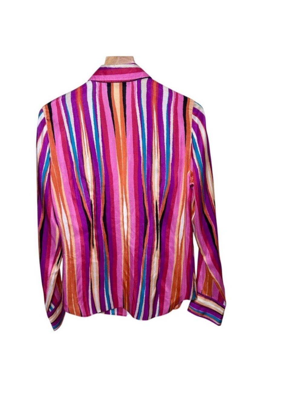 Lafayette 148 New York Vibrant Pink Multicolor Striped Button-Down - Picture 2 of 7